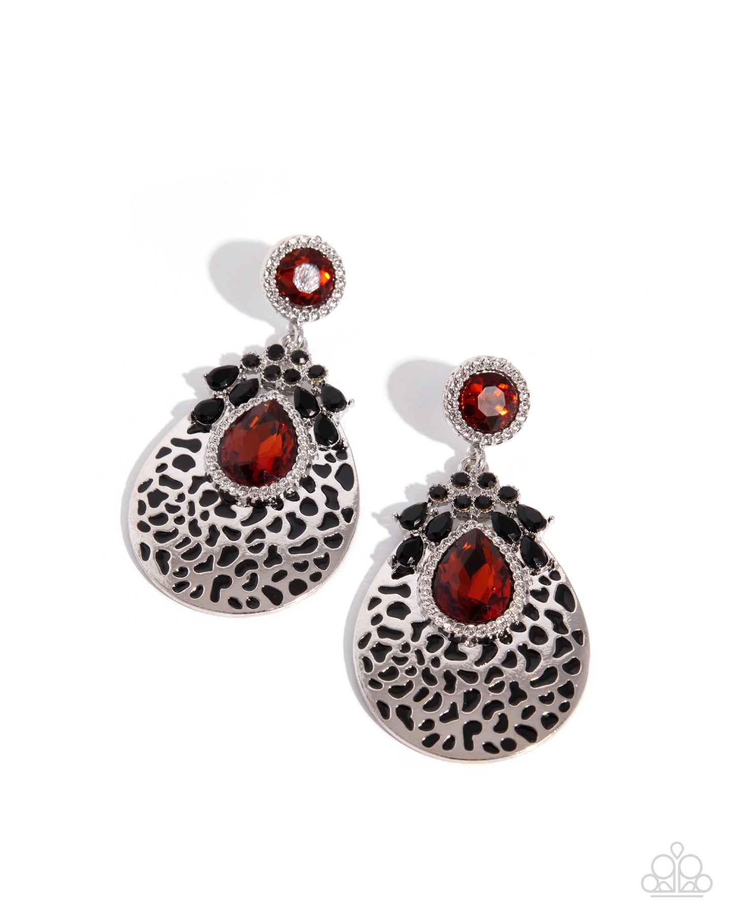 Paparazzi Trendy Touch - Brown Tea Gem Silver Cheetah Animal Print Earring