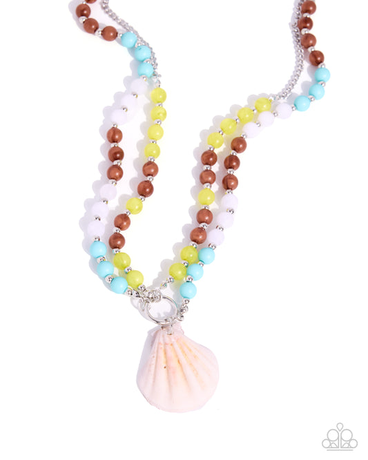 Paparazzi Calmly Coastal - Green, Brown, White Tiffany Bead White Seashell Necklace