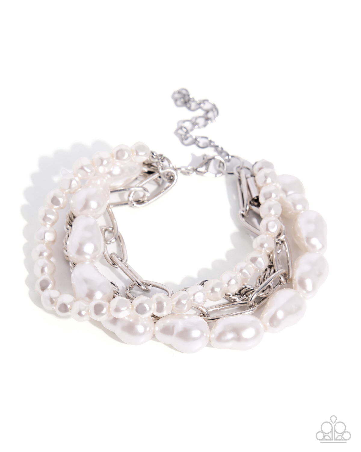 Paparazzi Poised Pairing - White Pearl & Silver Rope Chain Bracelet