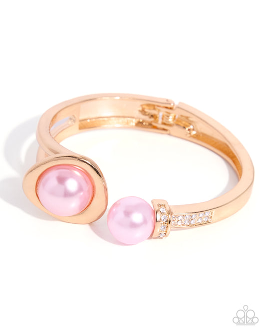 Paparazzi Polished Prowess - Pink - Baby Pink Pearl Gold Hinged Bracelet