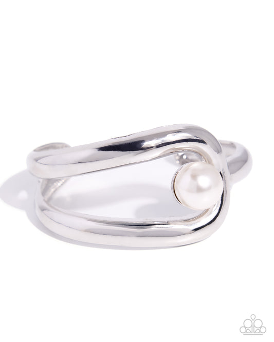 Paparazzi Sense of Grace - White Pearl Silver Cuff Bracelet B2723