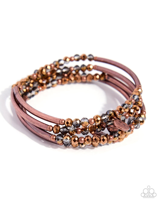 Paparazzi Delightful Discovery - Copper & Multicolored Bead Stretch Set Of 4 Bracelets B2756