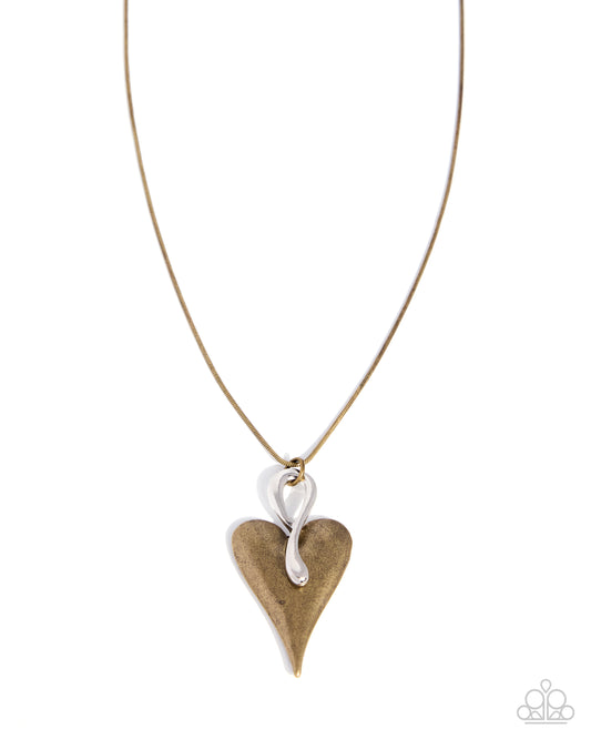 Paparazzi Courting Chief - Brass Heart Pendant Silver Clasp Necklace N4069