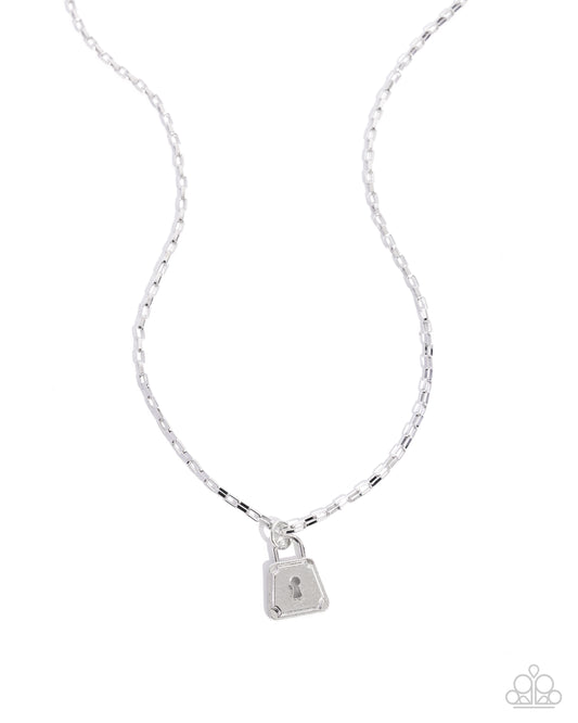 Paparazzi Lock Onto - Silver Box Chain Padlock Pendant Necklace N4011