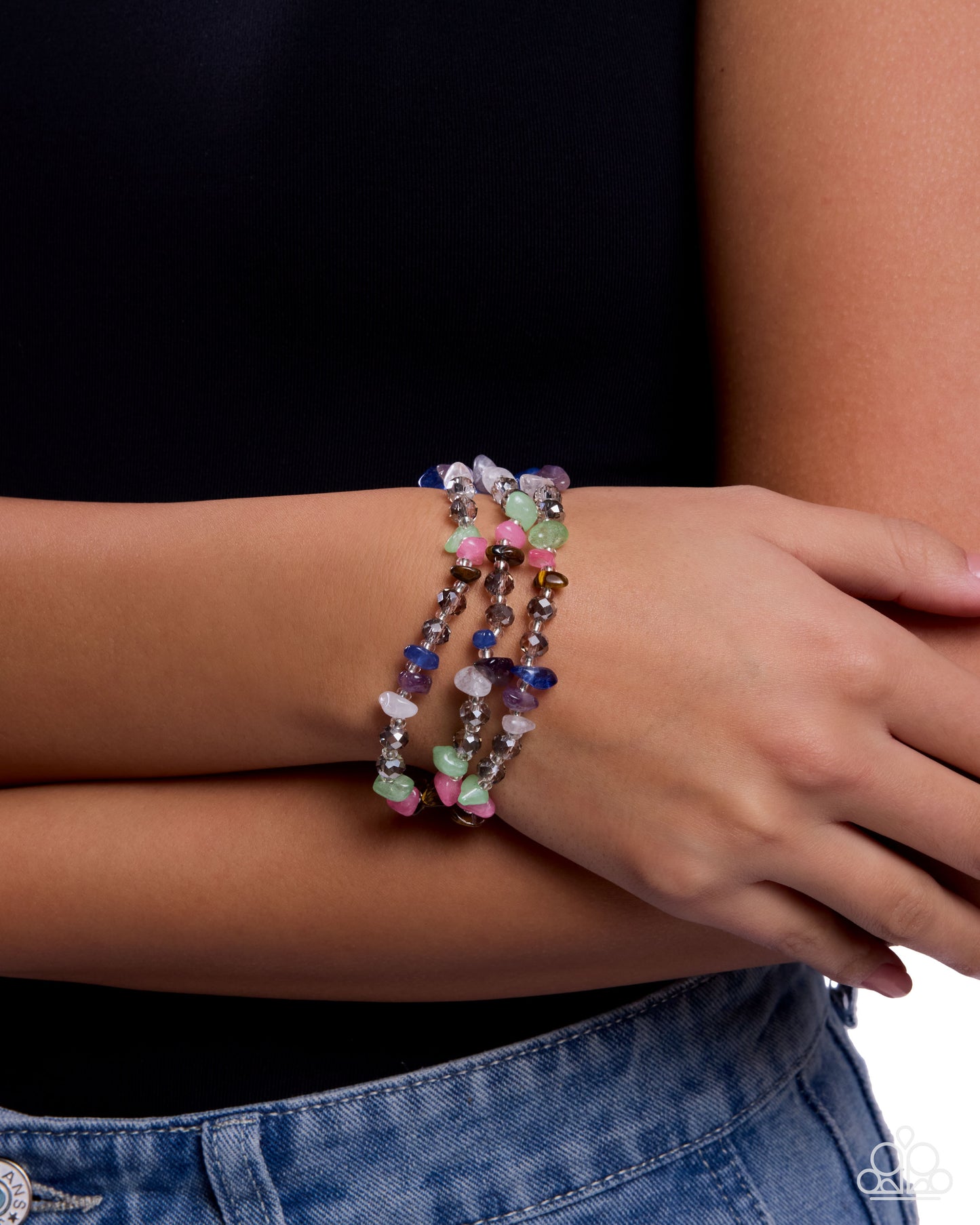 Paparazzi Stony Submission - Multicolored Lapis, Amethyst, Hot Pink, Tiger's Eye, White Quartz & Jade Stone Bracelet