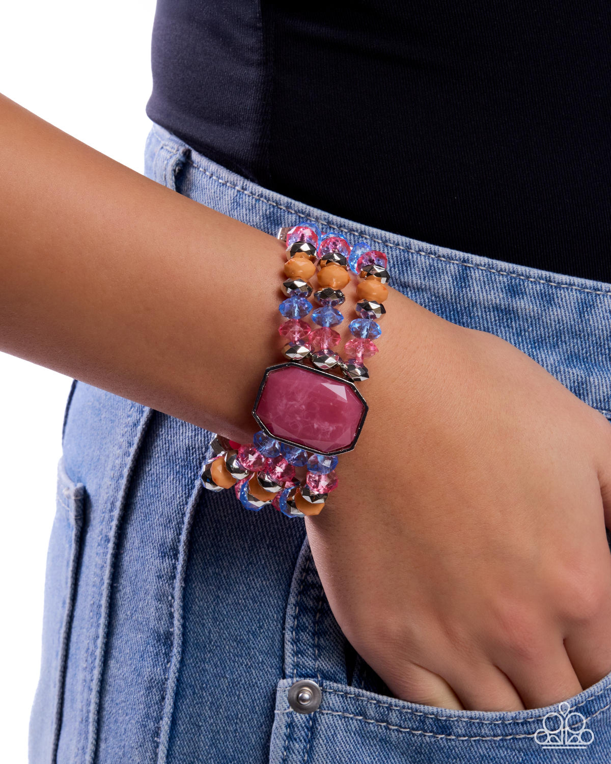 Paparazzi Emerald Enigma - Pink Dusty Rose, Tea Rose, Muskmelon & Marina Bead Stretch Bracelet B1403