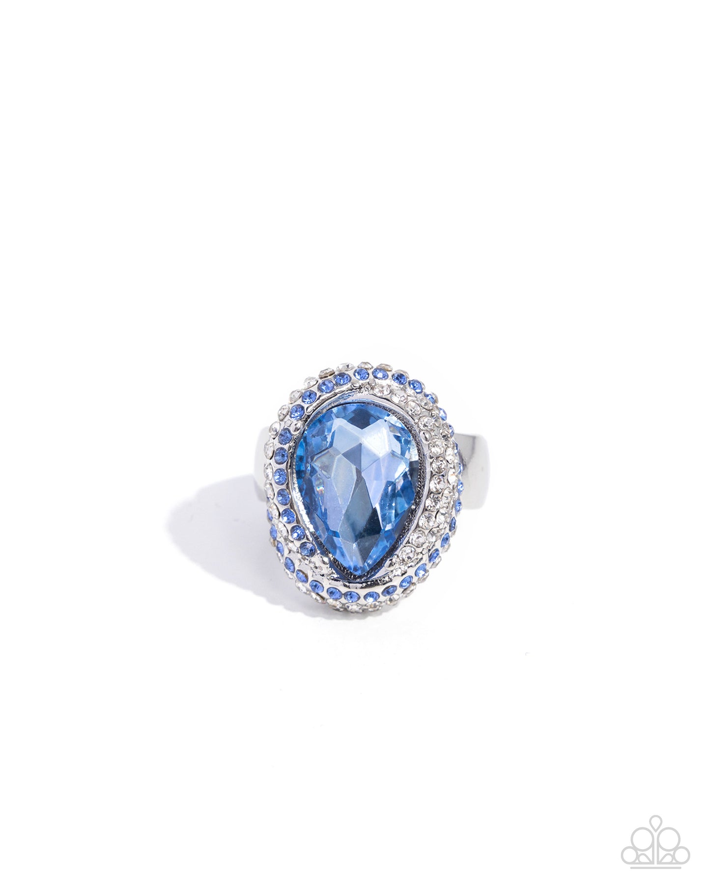 Paparazzi Smooth Stage - Blue Light Sapphire, Marina Teardrop & White Rhinestone Gem Silver Ring