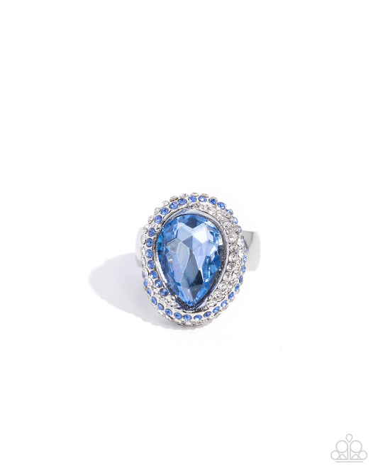 Paparazzi Smooth Stage - Blue Light Sapphire, Marina Teardrop & White Rhinestone Gem Silver Ring