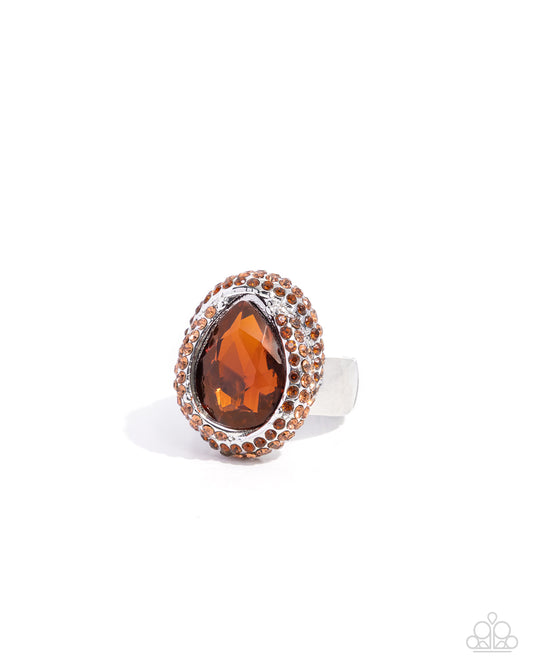 Paparazzi Smooth Stage - Brown Teardrop Topaz & Tea Rhinestone Silver Ring