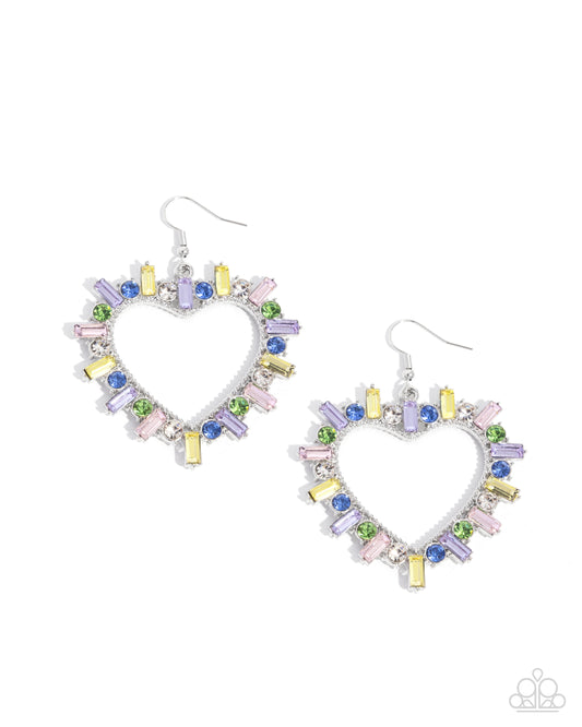 Paparazzi Lovely Luxury - Multicolored Gem Heart Earring