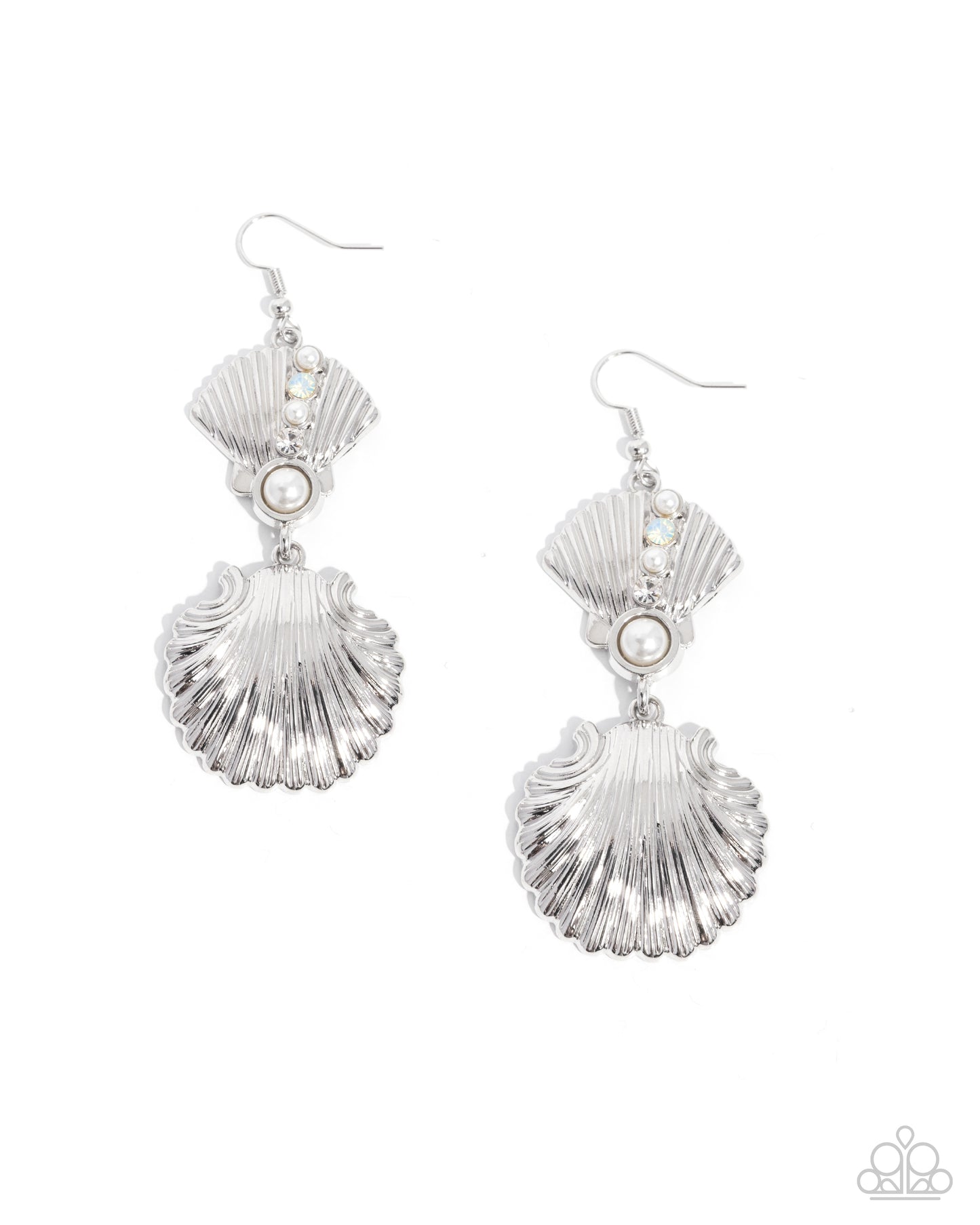 Paparazzi Reliable Resort - White Pearl Silver Seashell Beach Style Earring