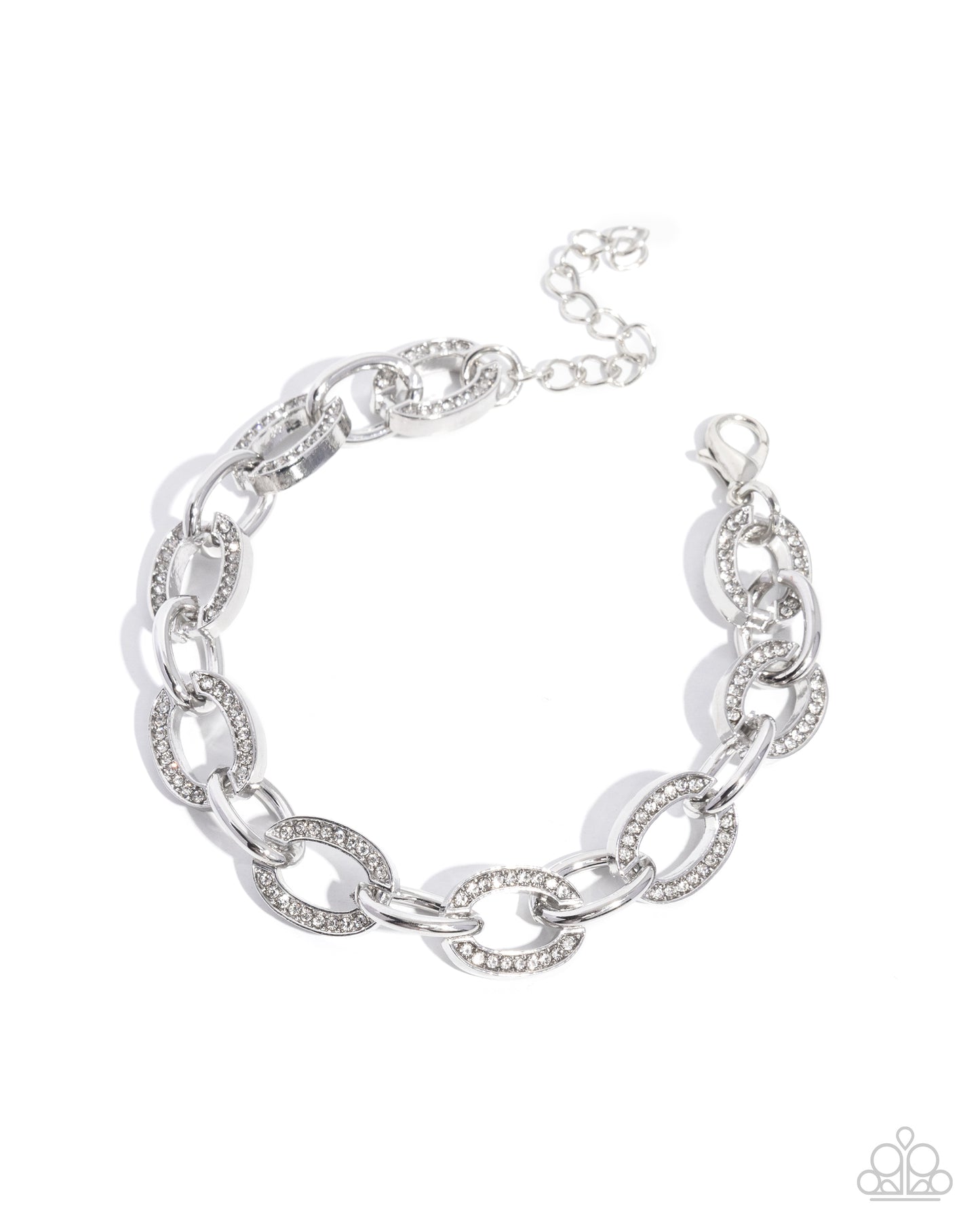 Paparazzi Chic Choreography - White Rhinestone Silver Chain Link Bracelet