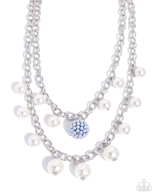 Paparazzi Precise Poise - Blue Solitaire & White Pearl Layered Necklace N2266