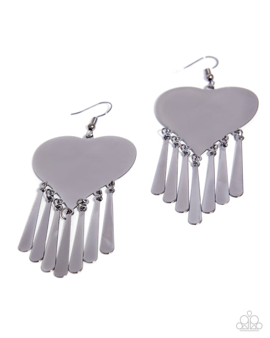 Paparazzi Fondly Fierce - Black Gunmetal Heart Earring E3459