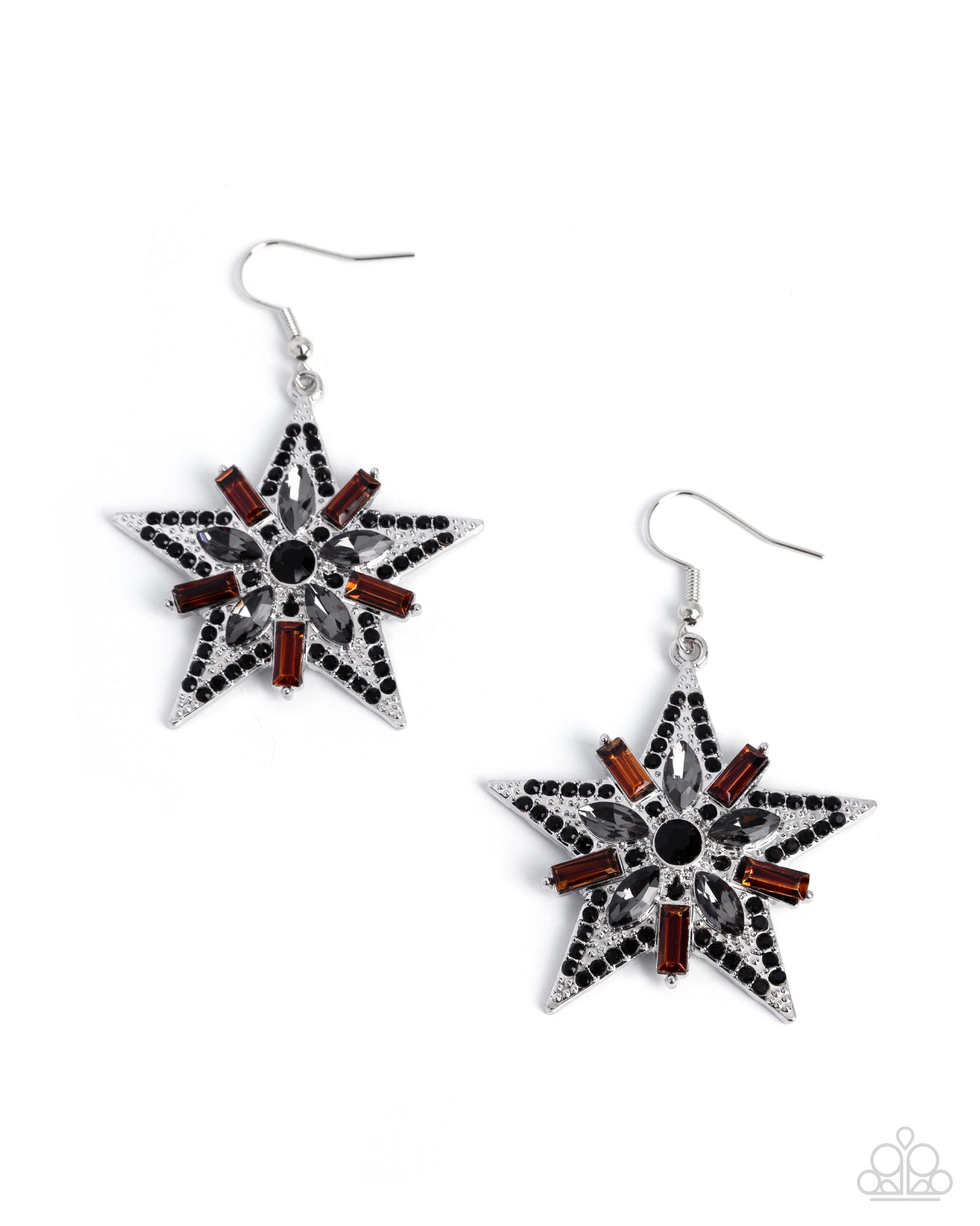Paparazzi Constellation Chic - Black Rhinestone, Smoky & Topaz Gem Earring