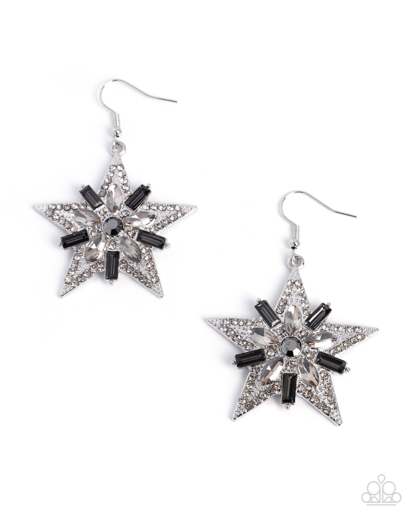 Paparazzi Constellation Chic - Silver Smoky Rhinestone & Hematite Gem Star Earring