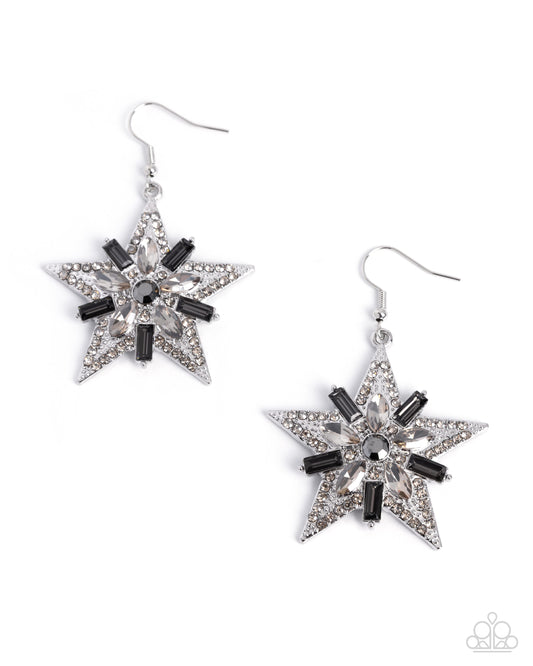 Paparazzi Constellation Chic - Silver Smoky Rhinestone & Hematite Gem Star Earring
