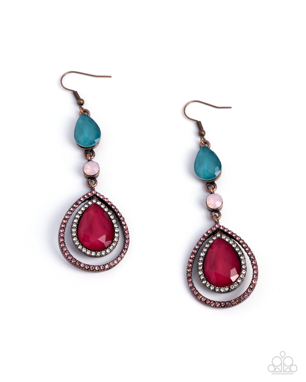 Paparazzi Dramatic Dive - Copper, Rosewater Opalescent, Pink Teardrop Earring E3508