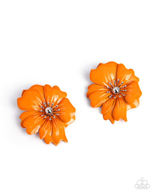 Paparazzi Flourishing Fantasy - Orange Muskmelon Flower Post Earring