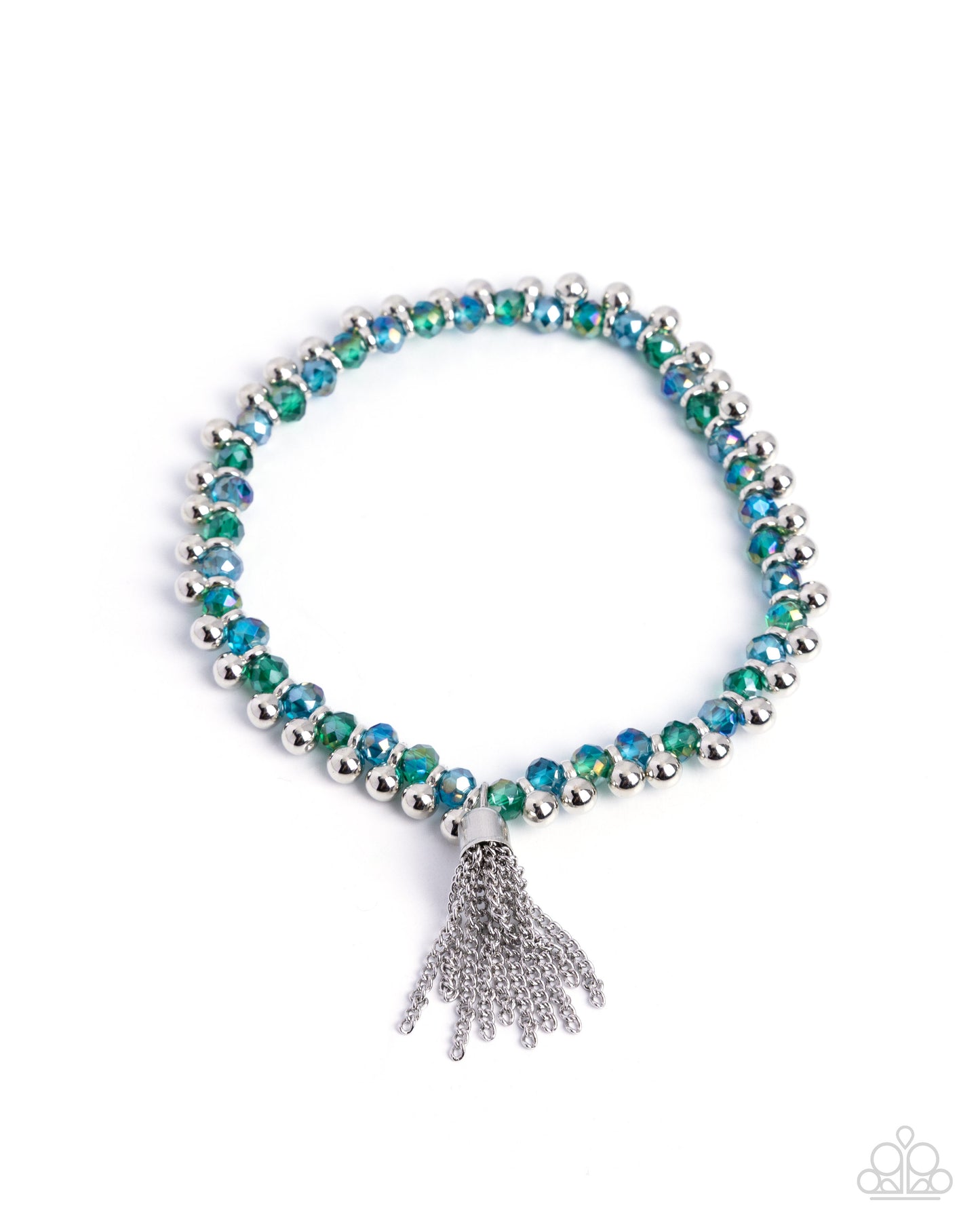 Paparazzi Trustworthy Tassel - Green, Blue & Silver Bead Tassel Bracelet