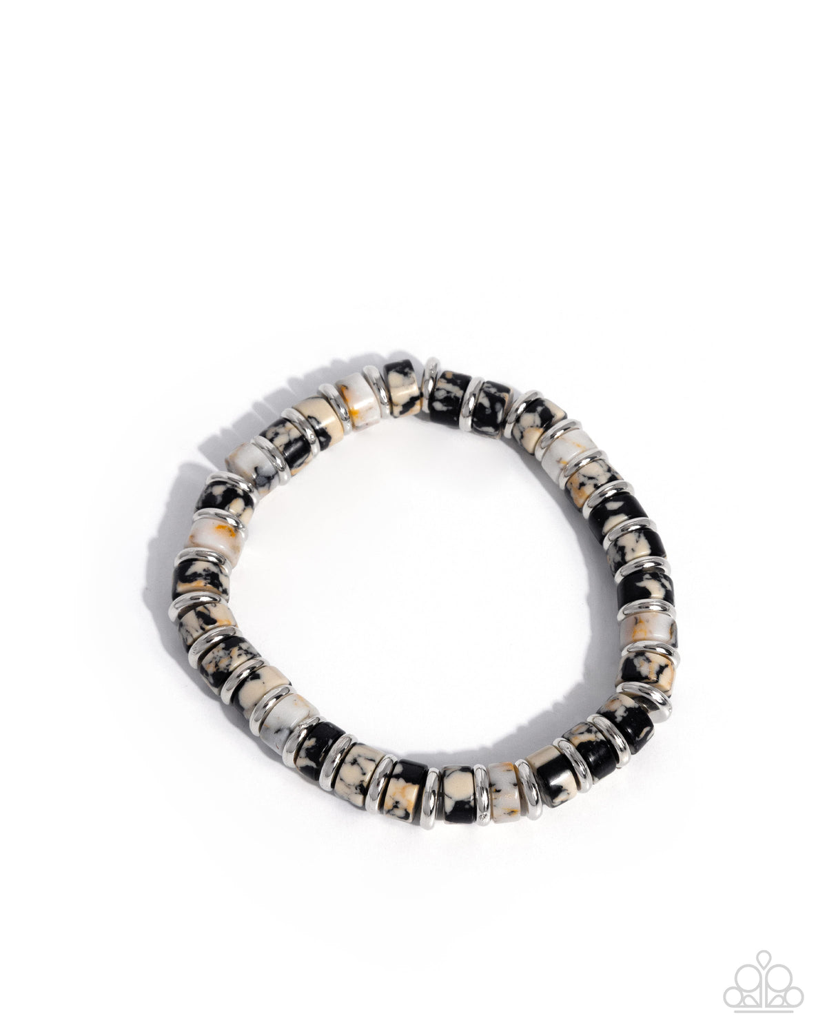 Paparazzi Forged Feature - Black Multicolored Stone Disc Stretch Urban Bracelet