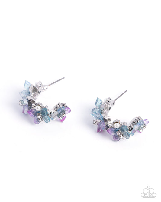 Paparazzi Memorable Monarchs - Blue, Purple & White Rhinestone 1 Inch Hoop Earring E3533