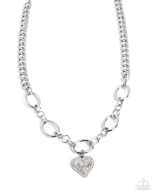 Paparazzi Lunch Date - White Rhinestone Detailed Silver Heart Necklace