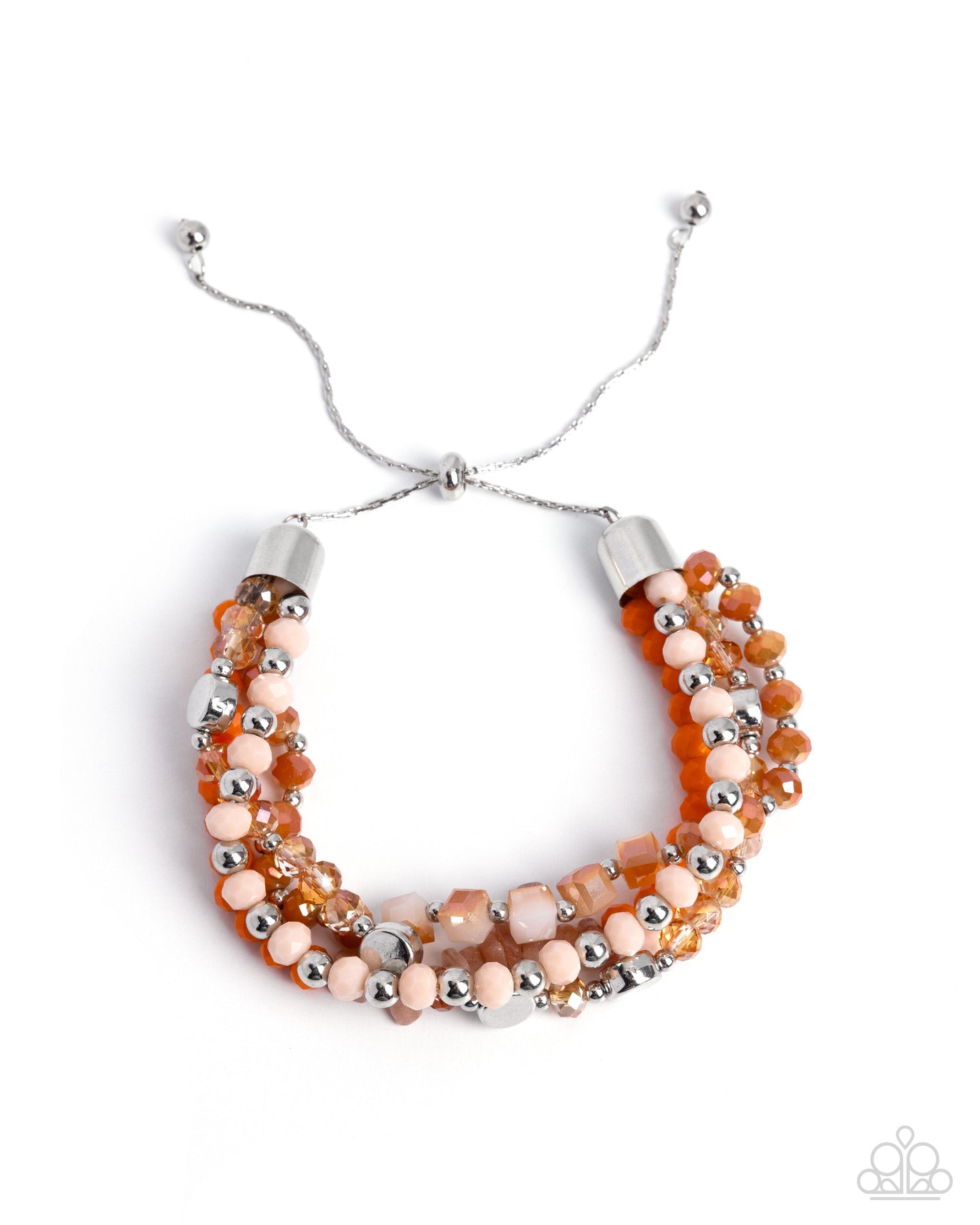 Paparazzi Malibu Mural - Orange Stones, Silver Bead Layered Sliding Bead Closure Bracelet