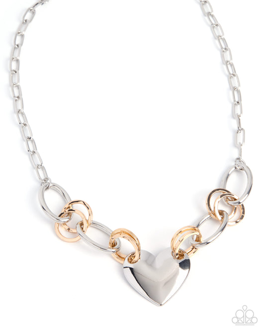 Paparazzi Heartfelt Highway - Multi Silver Paperclip Chain & Gold Link Heart Pendant Necklace.