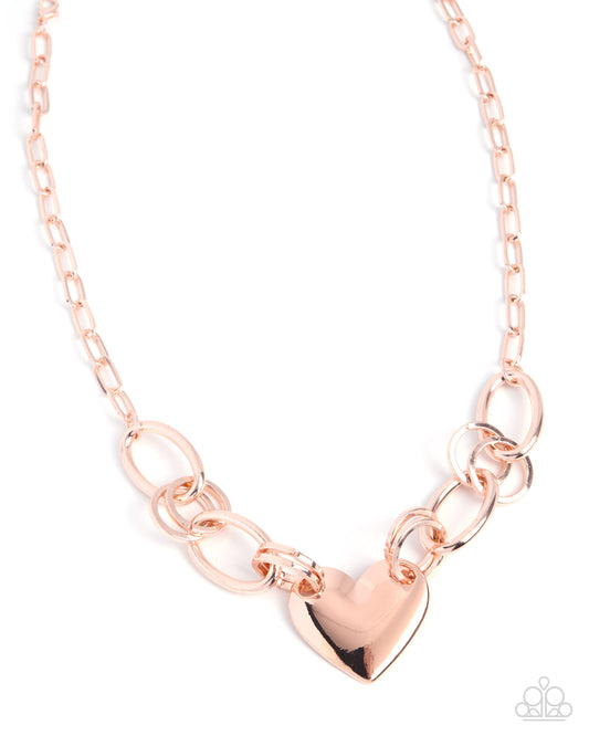 Paparazzi Heartfelt Highway - Rose Gold High Sheen Heart Necklace