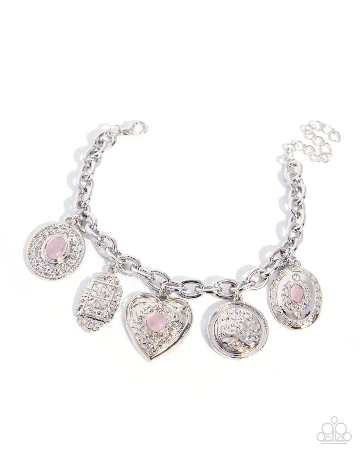 Paparazzi Feminine Focus - Pink Cat's Eye Stone Silver Charm Style Bracelet