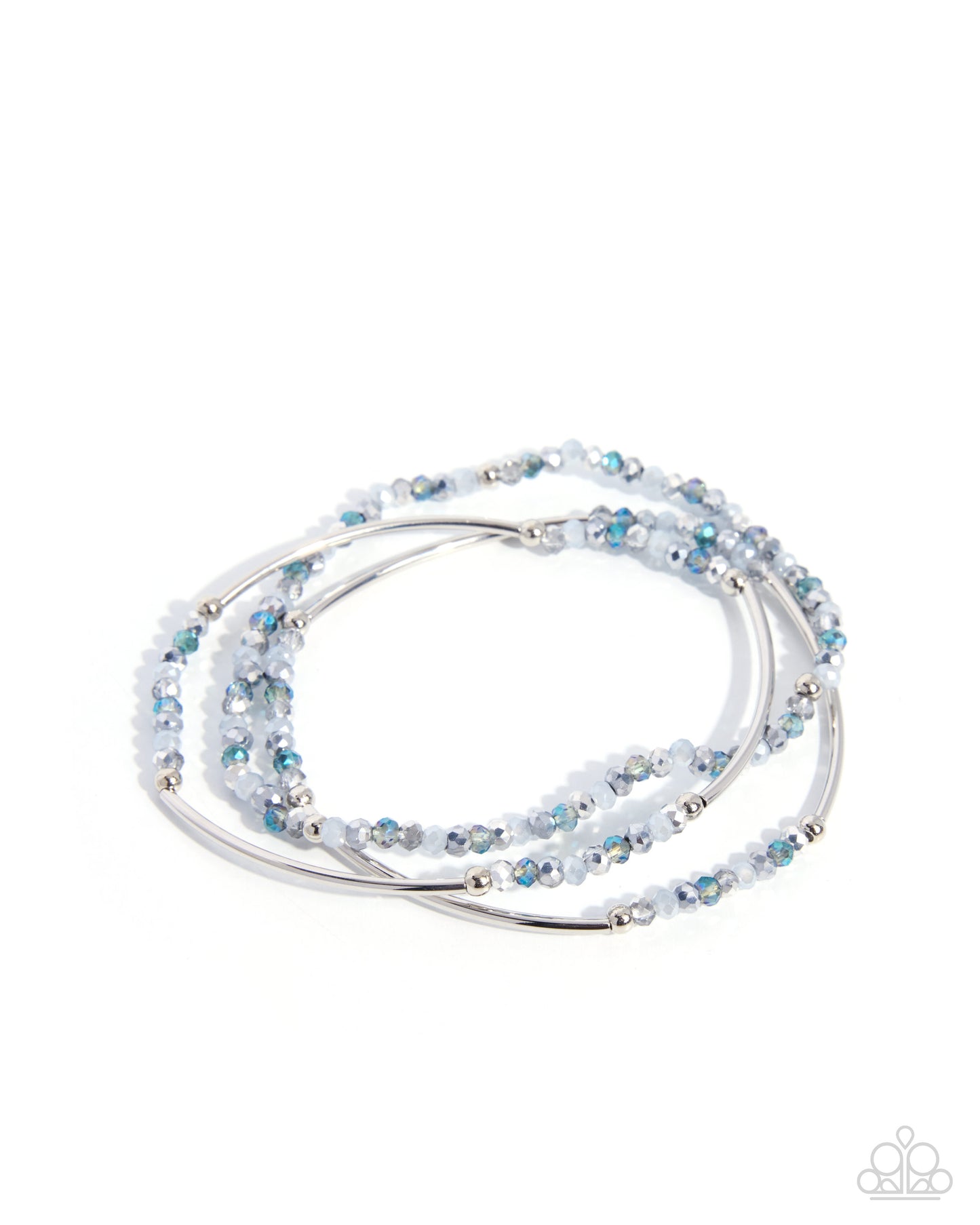 Paparazzi Faceted Fame - Silver, Multicolored Blue & UV Shimmery Bead Set Of 3 Stretch Bracelets