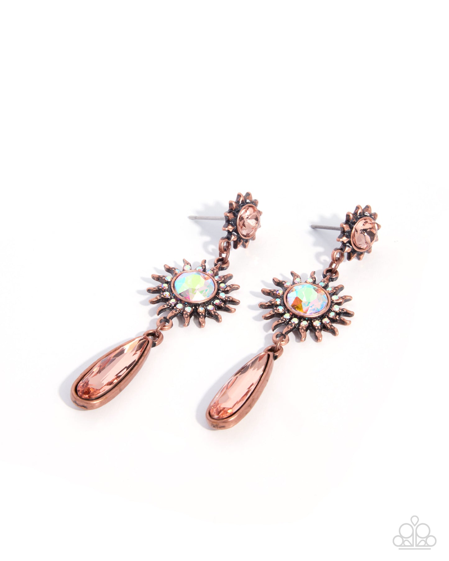 Paparazzi Screaming Sonoran - Copper, Peach & Light Peach Iridescent Sun Gem Post Earring
