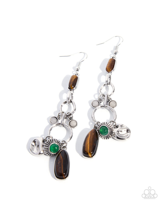 Paparazzi Eclectic Encore - Brown Tiger's Eye & Green Jade Stone Earring