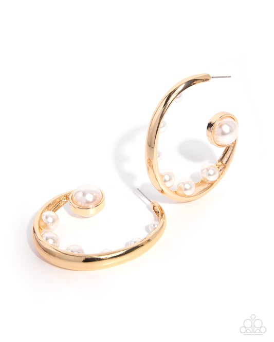 Treasured Timeline - Gold & White Pearl 2 Inch Hoop Earring