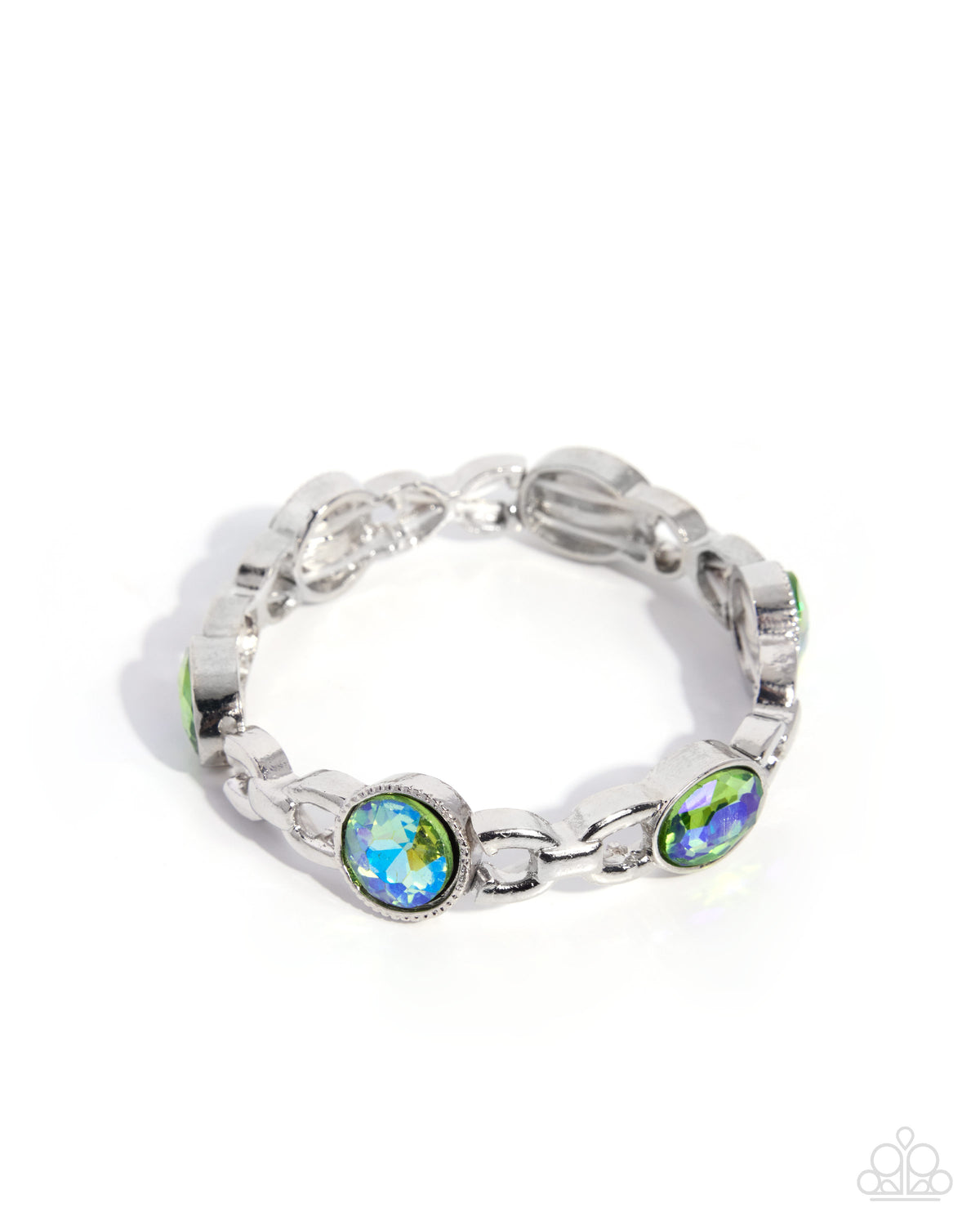 Paparazzi Refined Recalibration - Green UV Shimmery & Opalescent Green Gem Stretch Bracelet