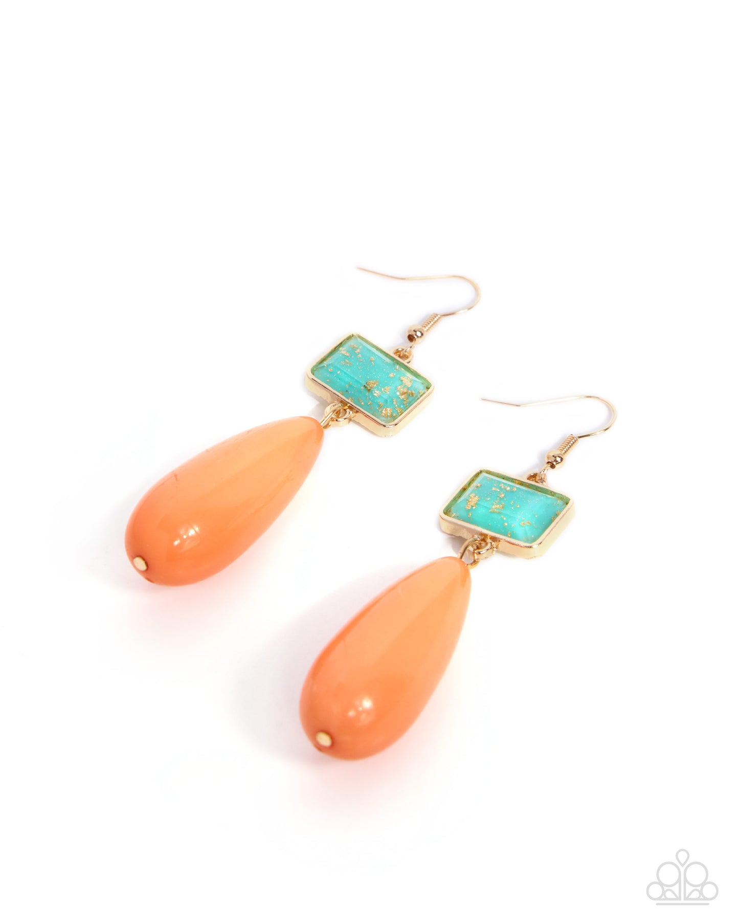 Paparazzi Mismatched Malibu - Multi Gold Flecked Turquoise & Orange Muskmelon Acrylic Earring
