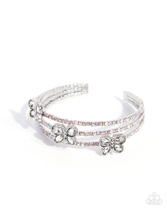 Paparazzi Butterfly Story - White Butterfly Gem Silver Cuff Bracelet