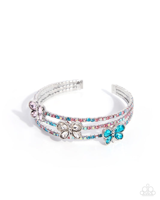 Paparazzi Butterfly Story - Multi White, Pink, Blue Gem Butterfly Cuff Bracelet