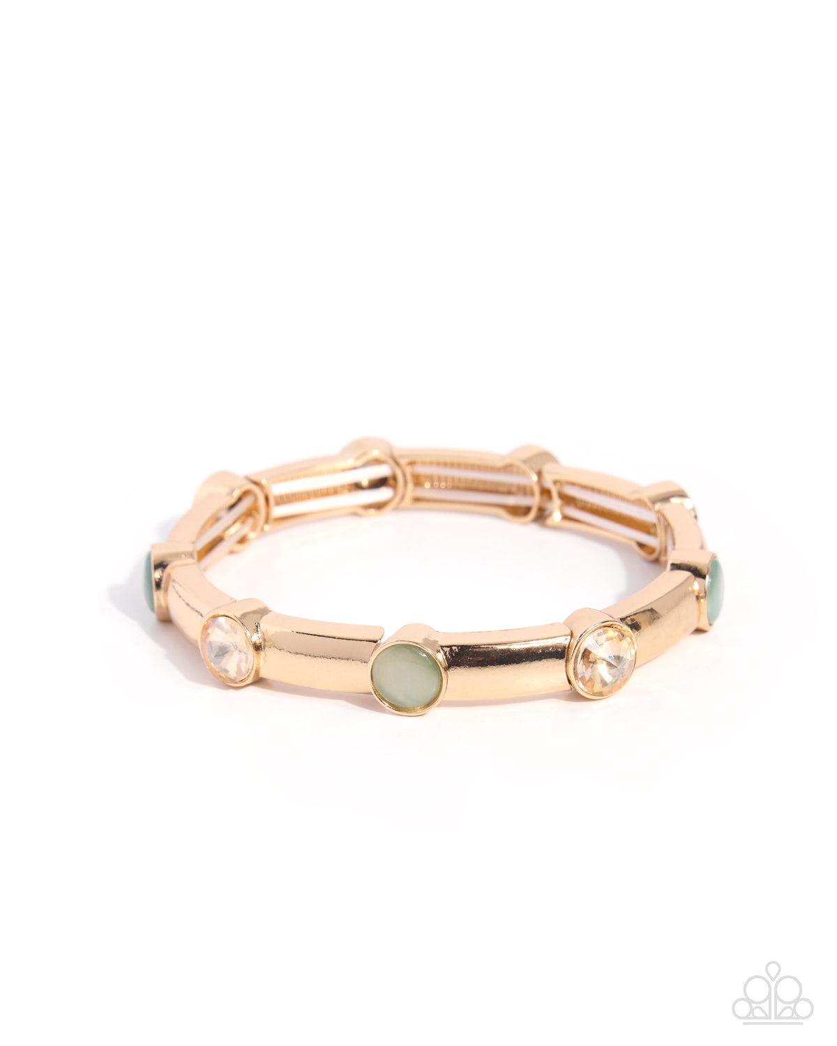 Paparazzi Comfortable Class - Multi Green Cat's Ey Stone Gold Stretch Bracelet