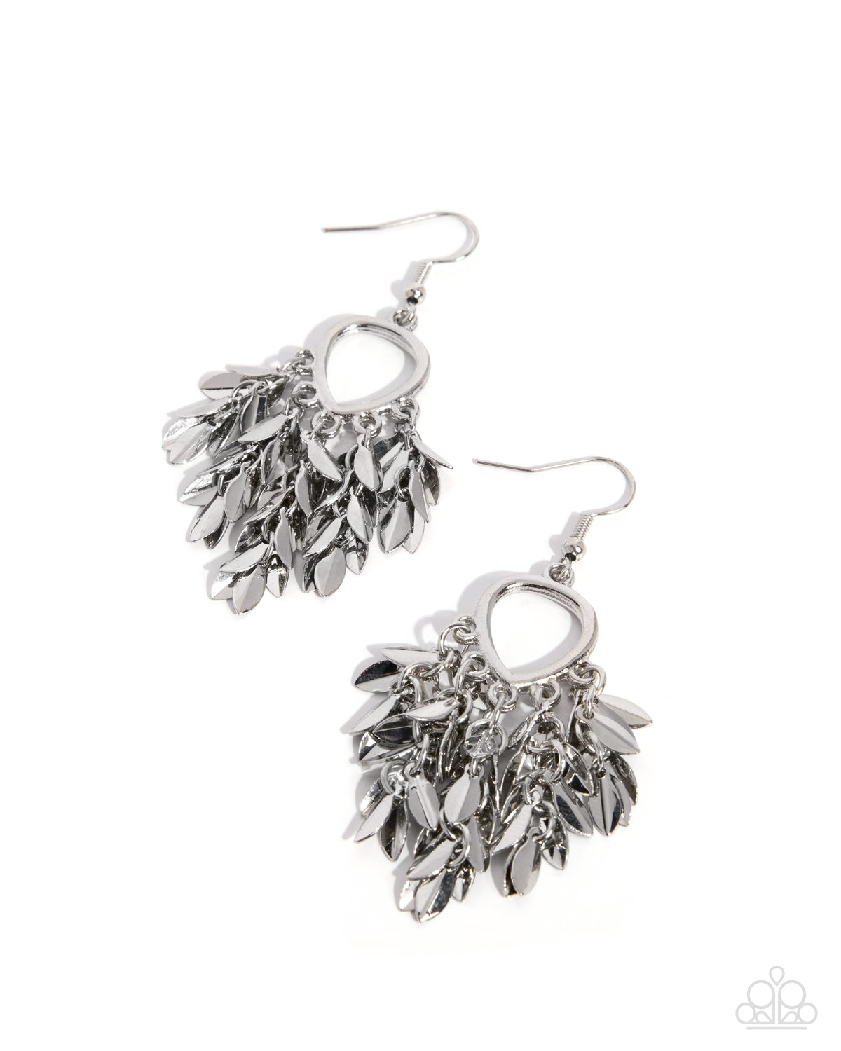 Paparazzi Fringe Freestyle - Silver High Sheen Dainty Leaves Fringe Earring