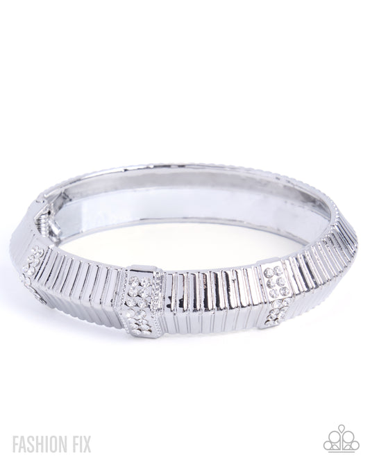 Paparazzi Radical Redirection - White Rhinestone Silver Hinged Bracelet Sunset Sightings Fashion Fix September 2026