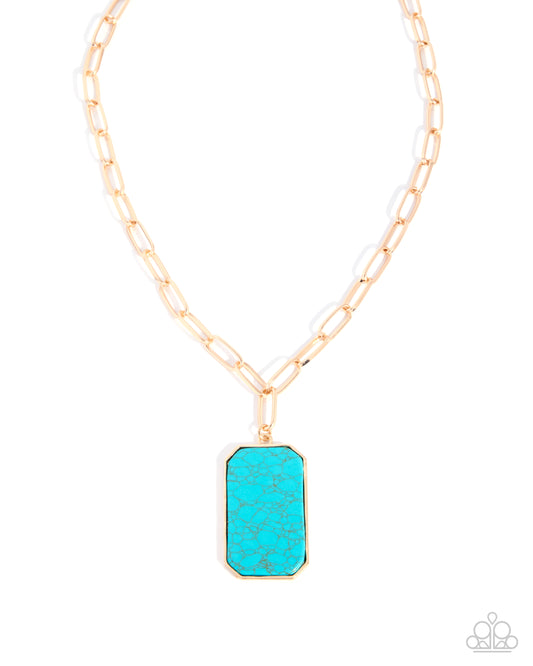 Paparazzi Rustic Red Carpet - Gold & Blue Turquoise Stone Pendant Santa Fe Style Necklace