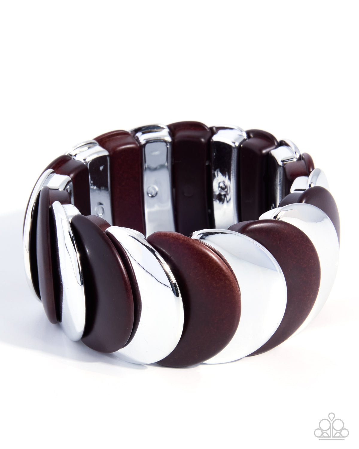 Paparazzi Sleek Surprise - Brown Wood Bead & Silver Stretch Bracelet