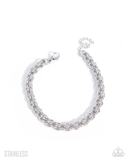 Paparazzi CHAIN Power - Silver Layered Interwoven Link Stainless Steel Urban Men's Bracelet