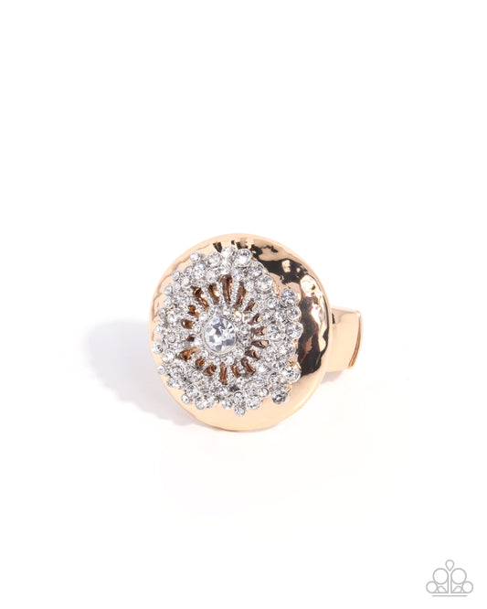 Paparazzi Indescribable Icon - Gold & White Rhinestone Ring 2026 Convention Exclusive