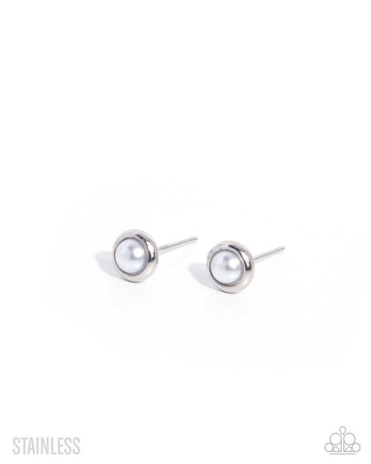 Paparazzi Operatic Option - Silver Stainless Steel & White Pearl Post Earring