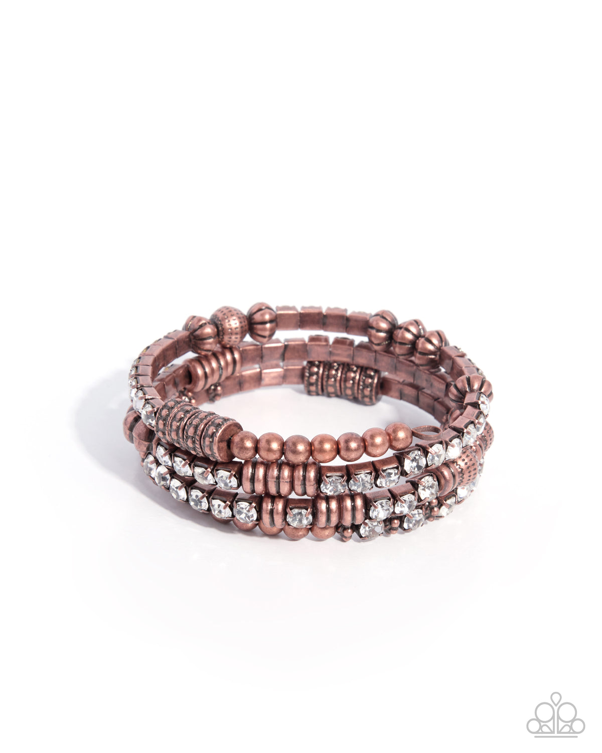 Paparazzi Memorable Musings - Copper Bead & White Gem Coil Wrap Bracelet