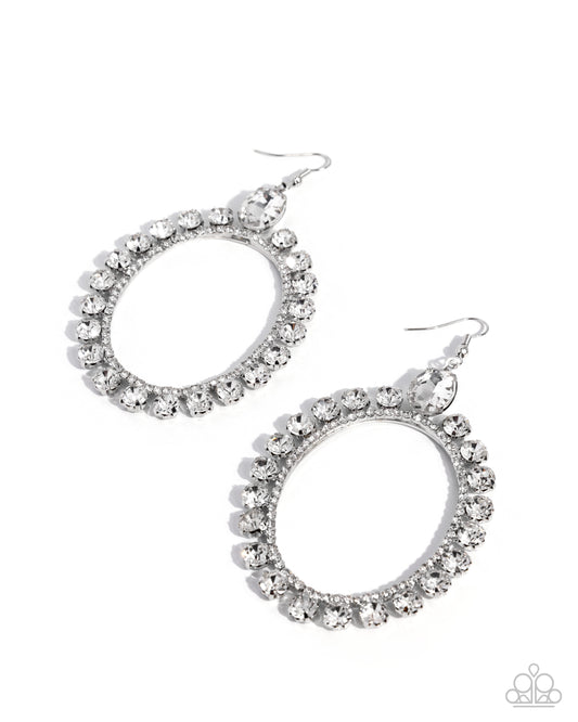 Paparazzi Portrait of a Queen - White Rhinestone & Gem Silver Oversized Earring