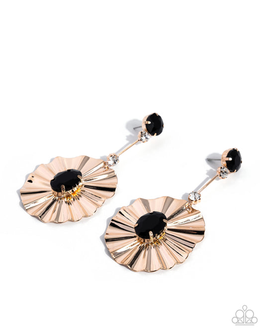 Paparazzi Crimped Champion - Black Gem Gold Crimped Fitting Post Earring